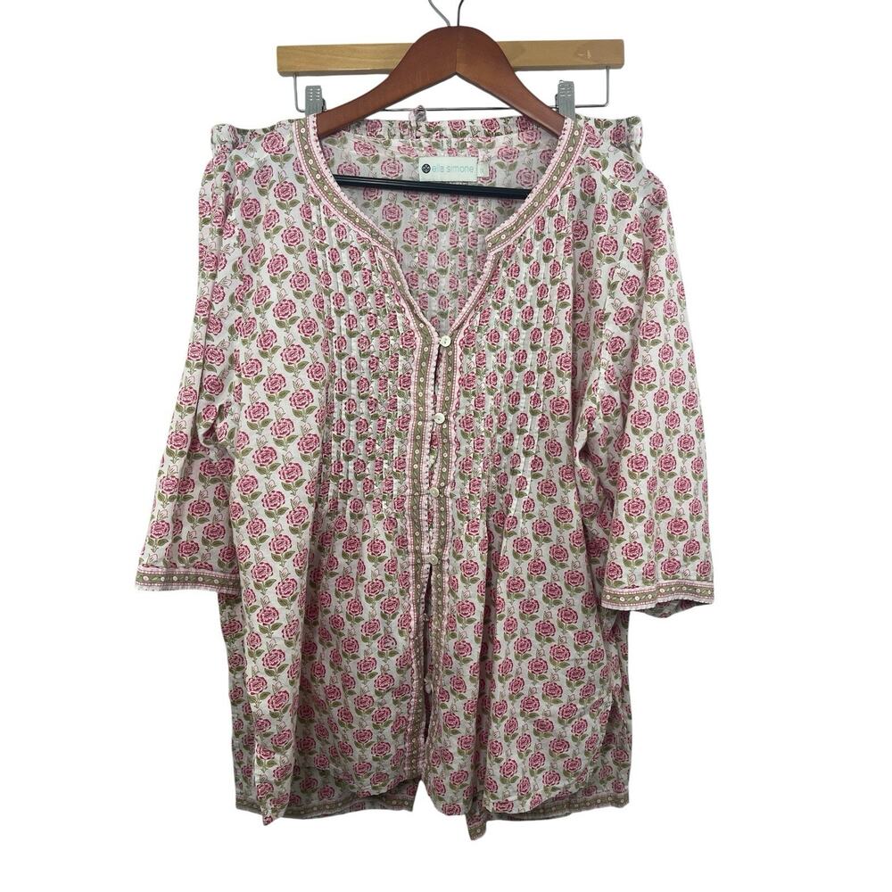 Ella Simone Floral Pajamas Set 1x Moroccan Rose Capri Women’s Cotton Pink Green - Picture 7 of 12